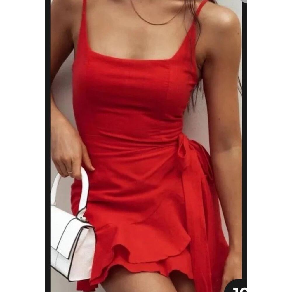 Princess Polly Red Love Lane Faux Wrap Mini Dress 4 EUC